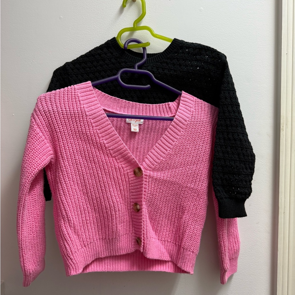Girls Cat & Jack Pink and Black Knit sweater Cardigans XS